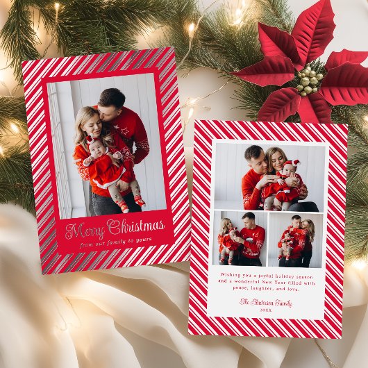Merry Christmas Candy Cane Stripes Holiday Folie Feestdagenkaart