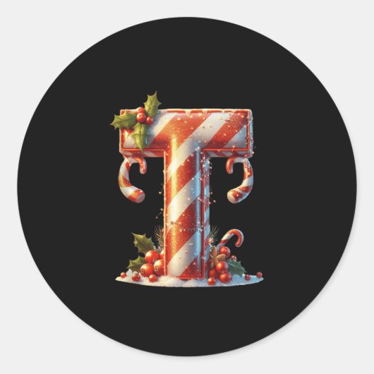 Merry Christmas Candy Cane T Design Tank Top  Ronde Sticker (Voorkant)