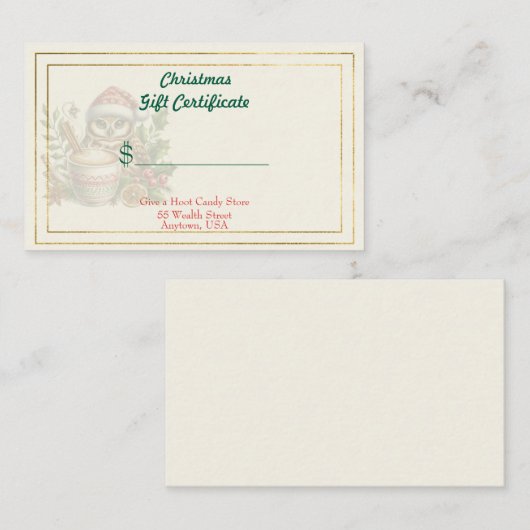 Merry Christmas Candy Store Gift Certificate Visitekaartje (Voorkant / Achterkant)