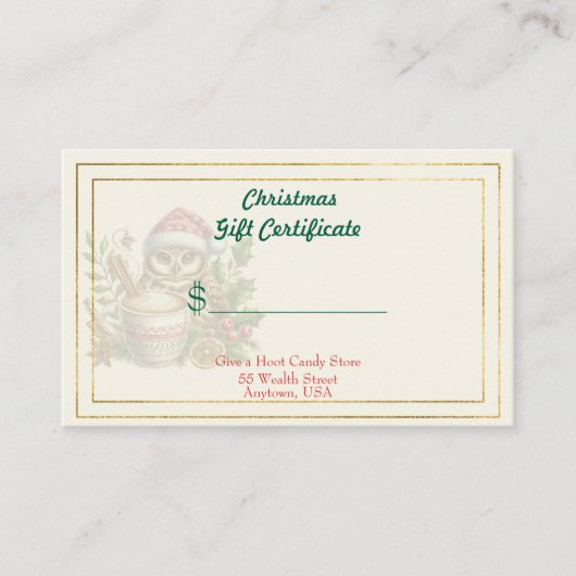 Merry Christmas Candy Store Gift Certificate Visitekaartje (Voorkant)