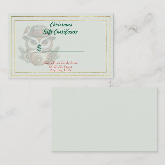 Merry Christmas Candy Store Gift Certificate Visitekaartje (Voorkant / Achterkant)