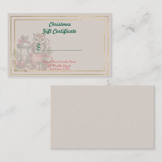 Merry Christmas Candy Store Gift Certificate Visitekaartje (Voorkant / Achterkant)