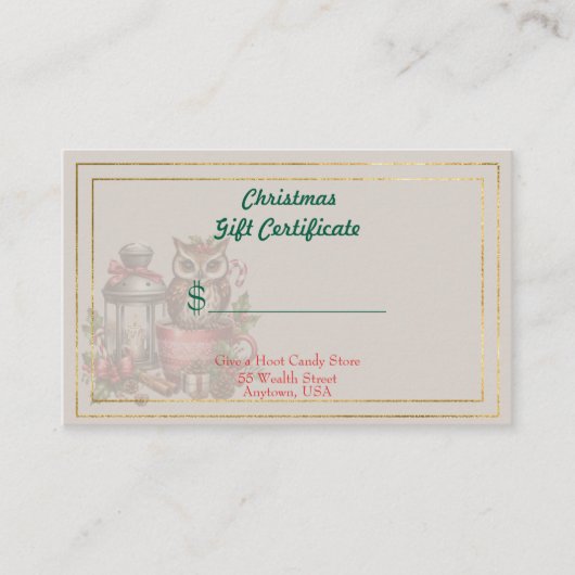 Merry Christmas Candy Store Gift Certificate Visitekaartje (Voorkant)