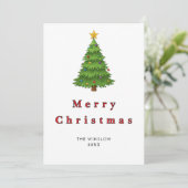Merry Christmas Card – Custom Name & Year, Modern Feestdagenkaart (Staand voorkant)