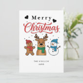 Merry Christmas Card – Custom Name & Year, Modern Feestdagenkaart (Staand voorkant)