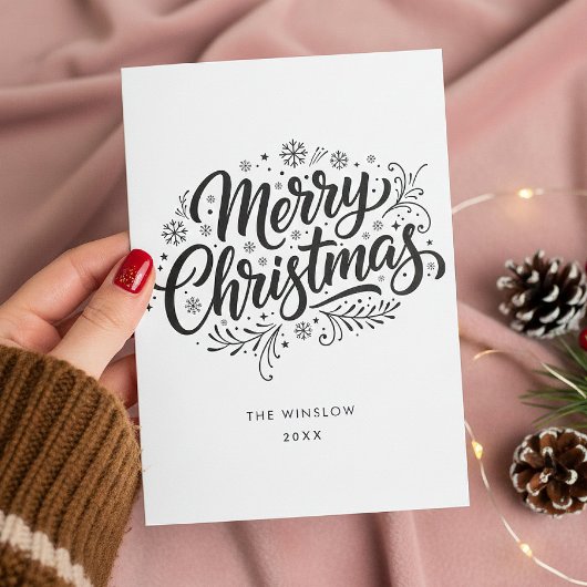 Merry Christmas Card – Custom Name & Year, Modern Feestdagenkaart