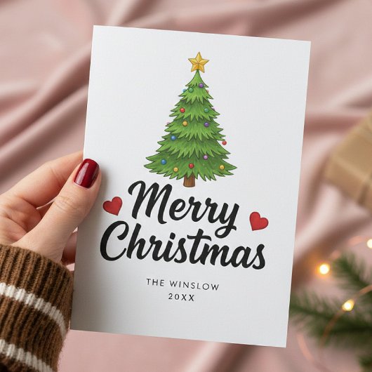 Merry Christmas Card – Custom Name & Year, Modern Feestdagenkaart