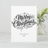 Merry Christmas Card – Custom Name & Year, Modern Feestdagenkaart (Staand voorkant)