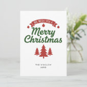 Merry Christmas Card – Custom Name & Year, Modern Feestdagenkaart (Staand voorkant)