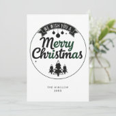 Merry Christmas Card – Custom Name & Year, Modern Feestdagenkaart (Staand voorkant)