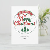 Merry Christmas Card – Custom Name & Year, Modern Feestdagenkaart (Staand voorkant)