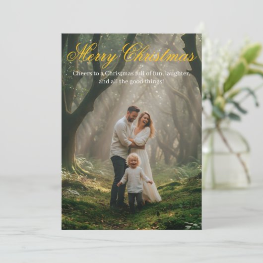 "Merry Christmas Card & Happy New Year Greetings" Bedankkaart (Staand voorkant)