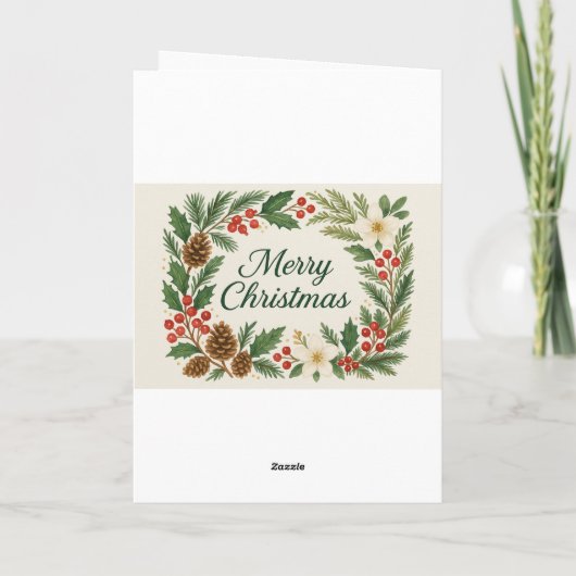 Merry Christmas Card Winter Florals Pine Branches  Kaart (Achterkant)