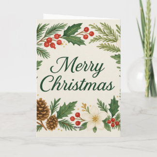 Merry Christmas Card Winter Florals Pine Branches  Kaart