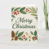 Merry Christmas Card Winter Florals Pine Branches Kaart (Voorkant)
