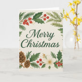 Merry Christmas Card Winter Florals Pine Branches Kaart (Gele Bloem)