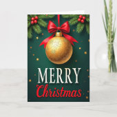 Merry Christmas Card With Gold Ornament Kaart (Voorkant)