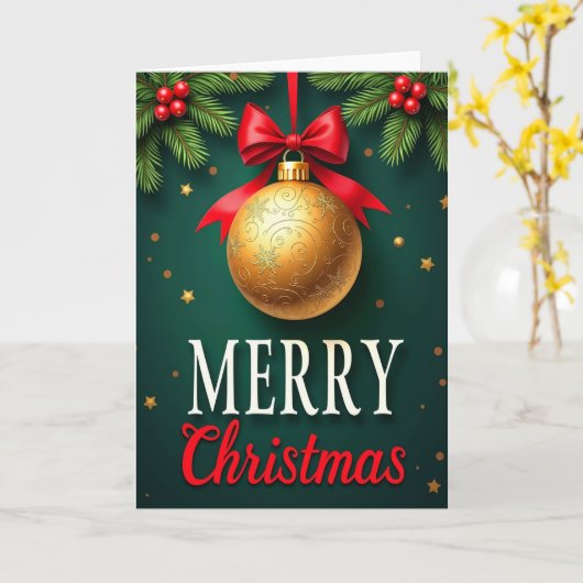 Merry Christmas Card With Gold Ornament Kaart (Gele Bloem)