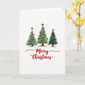 Merry Christmas Card with Three Watercolor Pines Kaart (Gele Bloem)