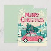 Merry Christmas Card With Vintage Car Feestdagenkaart (Voorkant / Achterkant)