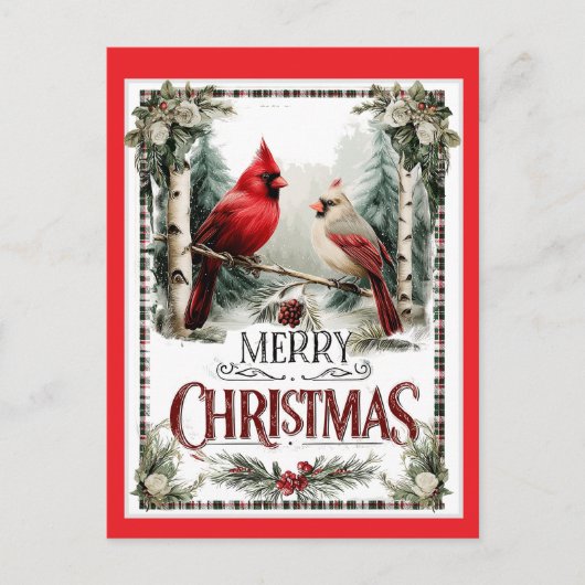 Merry Christmas Cardinal Illustration Briefkaart (Voorkant)