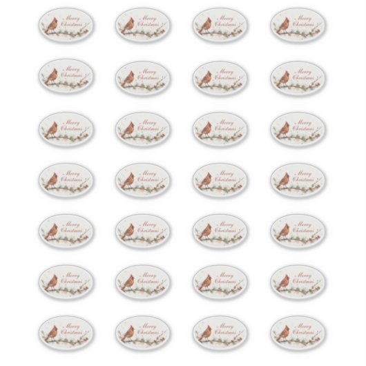 Merry Christmas Cardinal on Branch Oval Stickers (Voorkant)