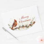 Merry Christmas Cardinal Oval Sticker (Envelop)