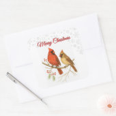 Merry Christmas Cardinals & Snowflake Holiday Vierkante Sticker (Envelop)