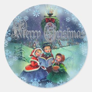 MERRY CHRISTMAS CAROLERS VAN SHARON SHARPE RONDE STICKER