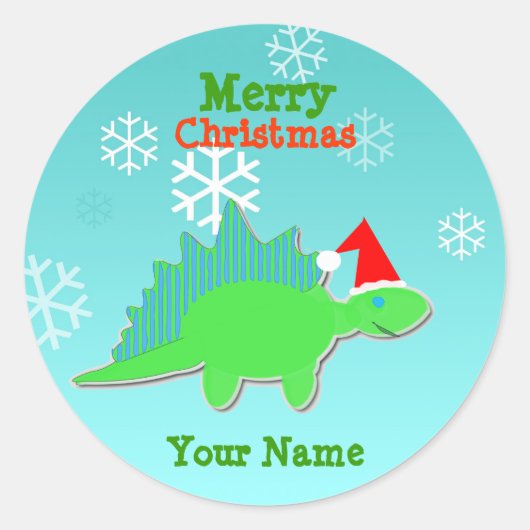 Merry Christmas Cartoon Dinosaur Naam Stickers (Voorkant)