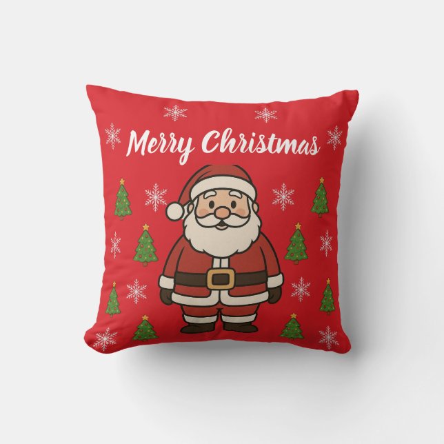 Merry Christmas Cartoon Santa Claus Fun Red Kussen (Voorkant)