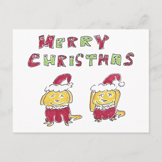 Merry Christmas Cartoon Yellow Labs  Feestdagenkaart (Voorkant)