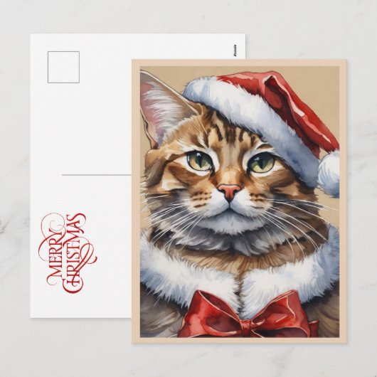 Merry Christmas Cat Briefkaart (Voorkant / Achterkant)