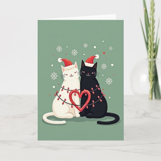 Merry Christmas Cat Couple Kaart (Voorkant)