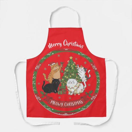 Merry Christmas Cat Family Apron  Schort (Voorkant)