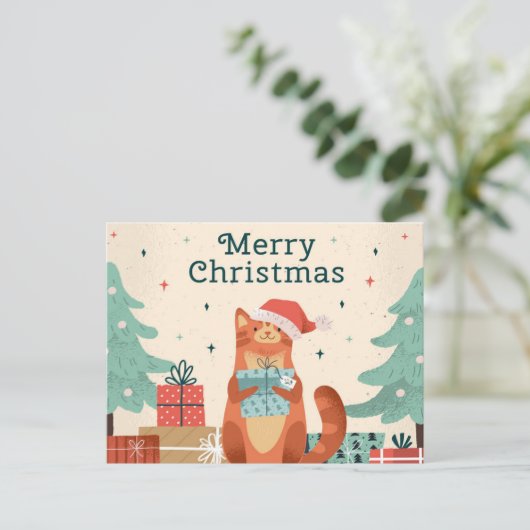 MERRY CHRISTMAS CAT FEESTDAGENKAART (Staand voorkant)