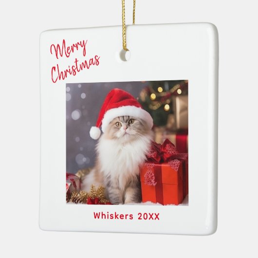 Merry Christmas Cat Photo Holiday Keramisch Ornament (Links)