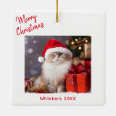 Merry Christmas Cat Photo Holiday Keramisch Ornament (Achterkant)