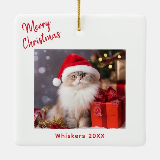Merry Christmas Cat Photo Holiday Keramisch Ornament (Achterkant)