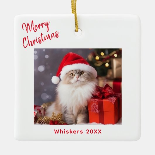 Merry Christmas Cat Photo Holiday Keramisch Ornament (Voorkant)