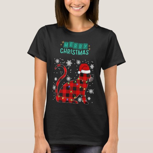 Merry Christmas Cat Plaid Graphic For Cat Lover  T-shirt (Voorkant)