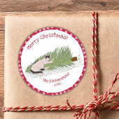 Merry Christmas Cat vs Tree Red Gingham Ronde Sticker