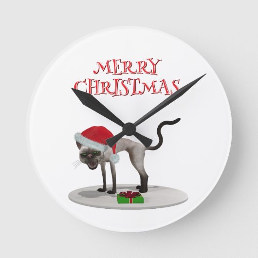Merry Christmas. Cat with Santa hat Ronde Klok (Voorkant)