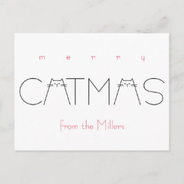 Merry Christmas Catmas Funny Cat Black Typografie Feestdagenkaart