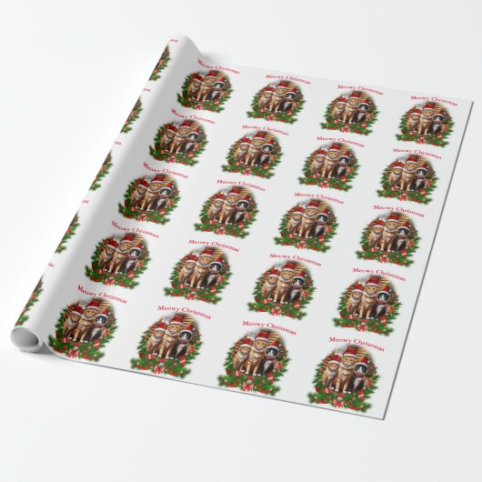 Merry Christmas Cats Cadeaupapier (Uitgerold)