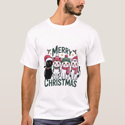 Merry Christmas Cats Design – Cute Funny Kawaii Ca T-shirt (Voorkant)