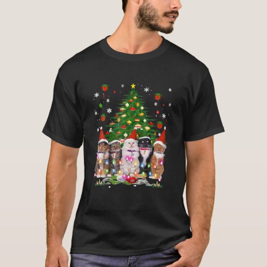Merry Christmas Cats - Meowy Family Cat Pajamas T-shirt (Voorkant)