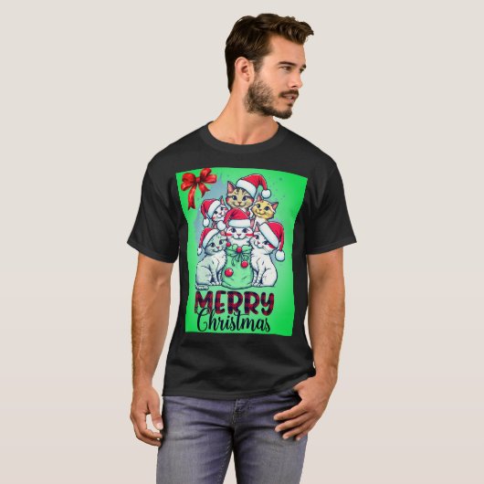 Merry Christmas Cats - Schattige & feestelijk Feli T-shirt (Voorkant volledig)