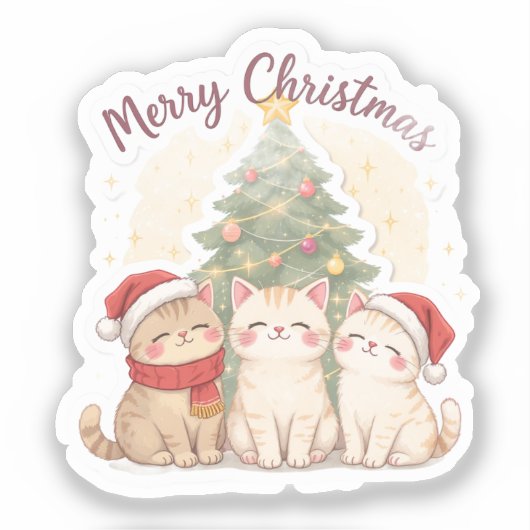Merry Christmas Cats Sticker (Voorkant)
