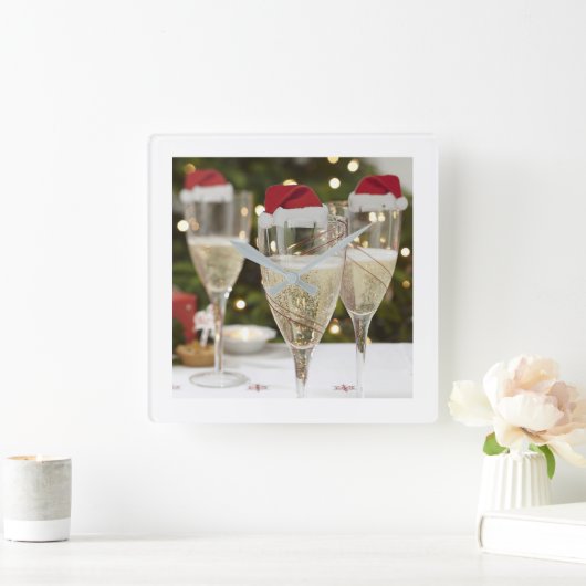 **MERRY CHRISTMAS CHAMPAGNE* CLOCK VIERKANTE KLOK (Huis)